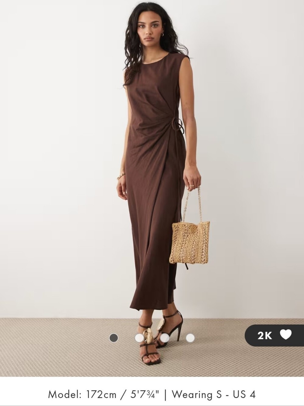 Mango Brown Sleeveless Side-Tie Midi Dress Size M BNWT